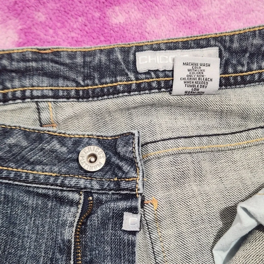 Chico's Platinum Jeans Women's Size 3 High Rise Bootcut‎ Blue Denim Stretch